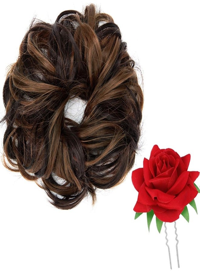 برافراجيا كعكة شعر فوضوية من برافراجيا مع مشبك شعر على شكل وردة، وصلات شعر من الدانتيل القطني، مثالية لحفلات زفاف النساء والمناسبات الأخرى (مميزة 4H27) - Image 2
