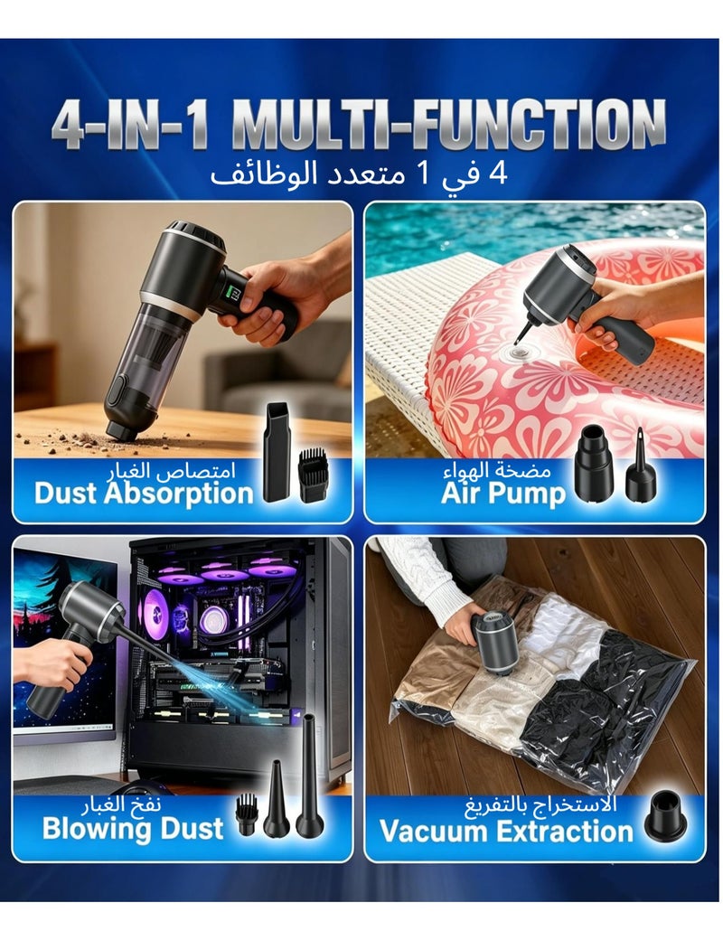 SUITU Wireless Car Vacuum Cleaner, Handheld Cordless Dust Blower, 17000PA Suction, 6000mAh Rechargeable Battery, Digital Display Screen, Brushless Motor Dust Cleaner, Air Blower for Car, Office and Home, Household Pet Hair Cleaning Machine, One Click Dust Removal, Air Duster - Image 2