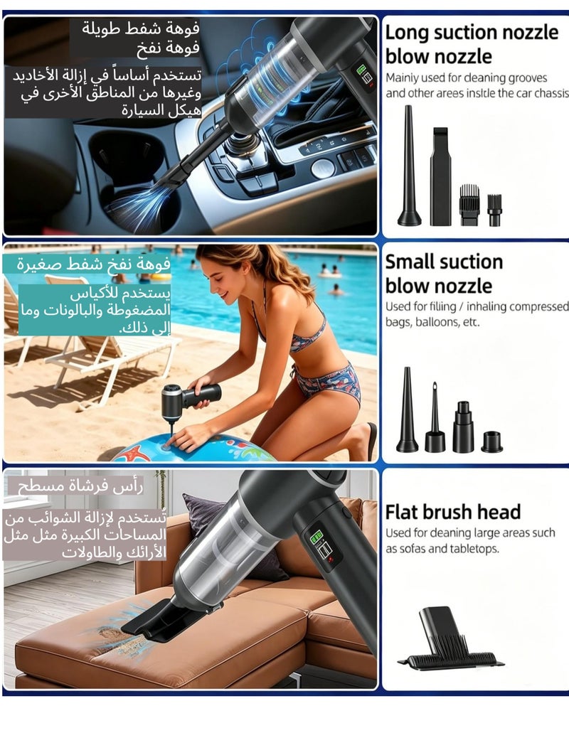 SUITU Wireless Car Vacuum Cleaner, Handheld Cordless Dust Blower, 17000PA Suction, 6000mAh Rechargeable Battery, Digital Display Screen, Brushless Motor Dust Cleaner, Air Blower for Car, Office and Home, Household Pet Hair Cleaning Machine, One Click Dust Removal, Air Duster - Image 3