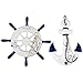 Meching Meching 2 Pack 13" Nautical Beach Wooden Ship Wheel and 13" Wood Anchor with Rope Nautical Boat Steering Wheel Rudder  - Image 2