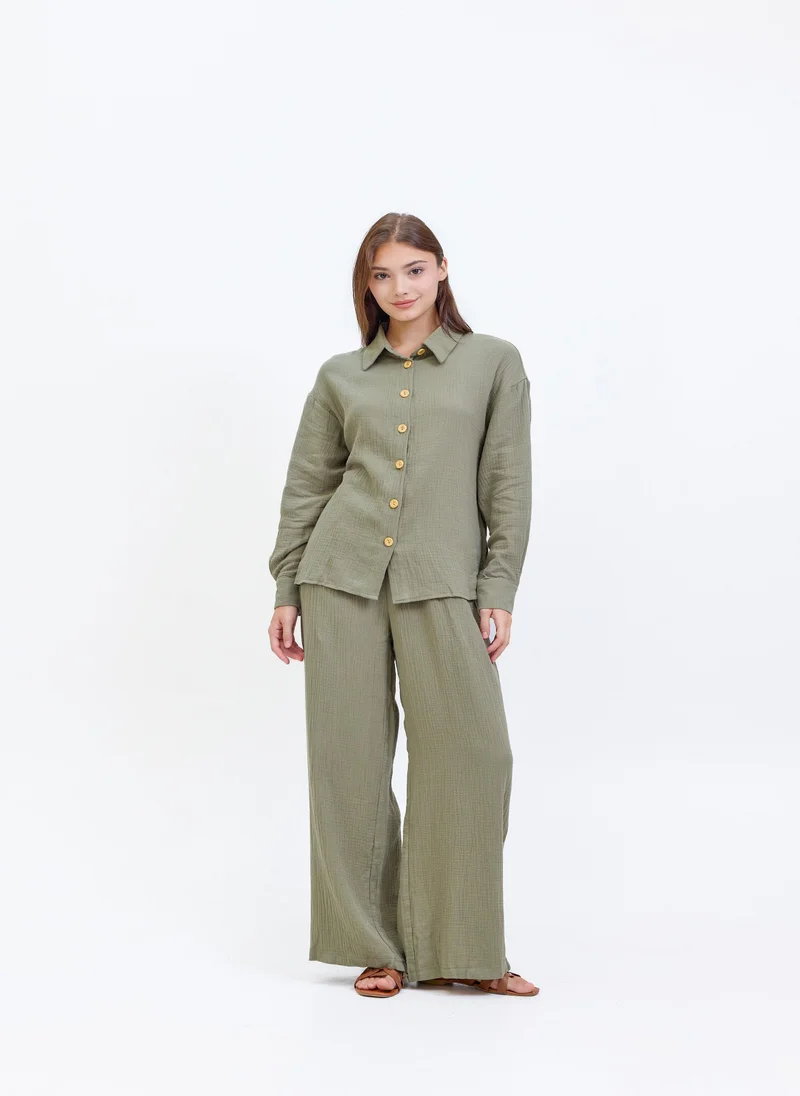 هاسال Muslin Olive Green Textured Suit