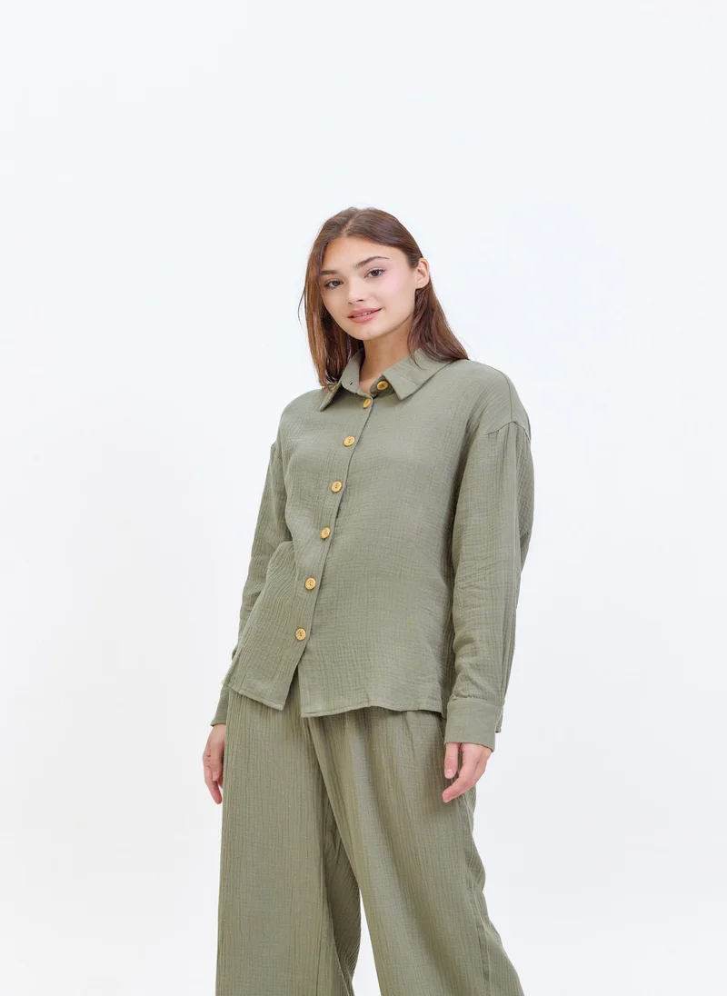 هاسال Muslin Olive Green Textured Suit