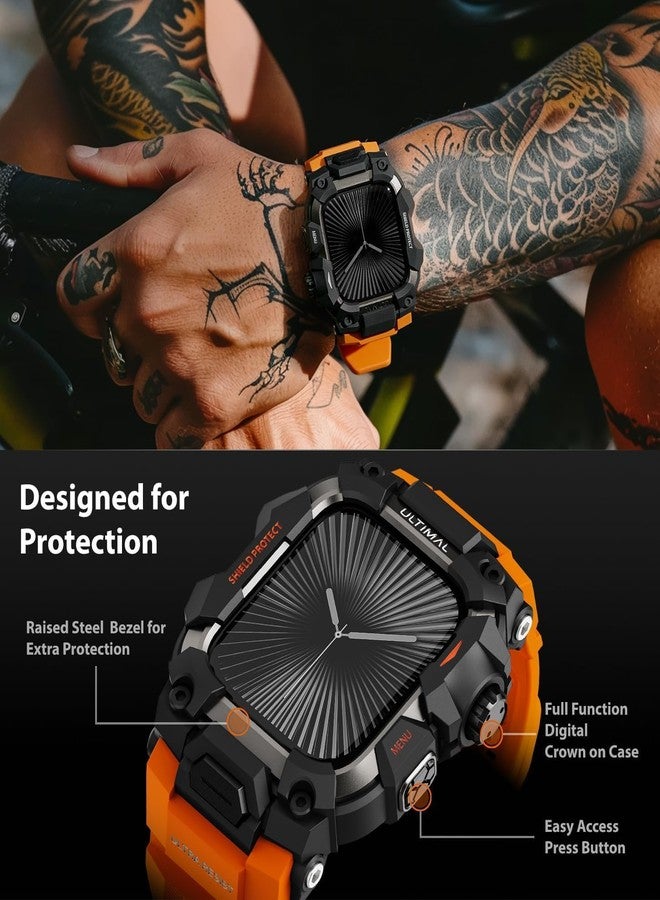 ULTIMAL Rugged Case with Band for Apple Watch 46mm,Compatible with Apple Watch Series 11/10, Military Grade Shockproof Bumper Cover for iWatch Tactical Band Men (46mm,Orange) - Image 3