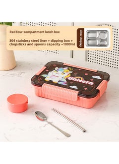 Generic Factory Direct 304 Stainless Steel Lunch Box Cartoon Student Lunch Box Can Enter The Microwave Oven Sealed Compartment Lunch Box-Specifications:Pink Rainbow Horse [with Chopsticks And Spoon + Sauce Plate]-Color:1000ml Four Grids  - Image 1