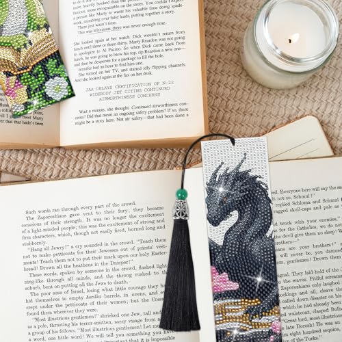 Sitsink Dragon Art Kits - 6 Pc Diamond Bookmarks with Tassels, Fantasy Creature Dragon Painting Kits for Adults - Image 5