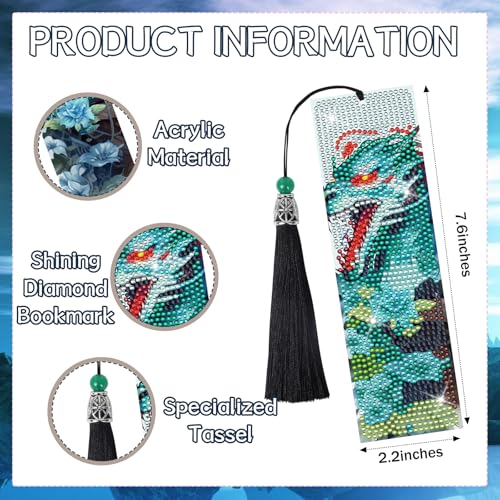 Sitsink Dragon Art Kits - 6 Pc Diamond Bookmarks with Tassels, Fantasy Creature Dragon Painting Kits for Adults - Image 3