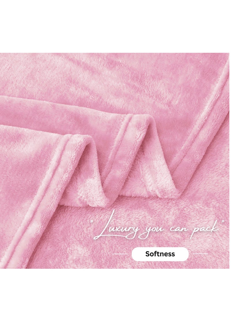 BSB HOME Plain Polar Fleece Heavy Weight Single Bed Travel Blanket Warm Soft & Comfortable for Winter/AC Room/Hotel/Donation/Travelling (Pink, 800 Gram, 60X90 Inches) - Image 3