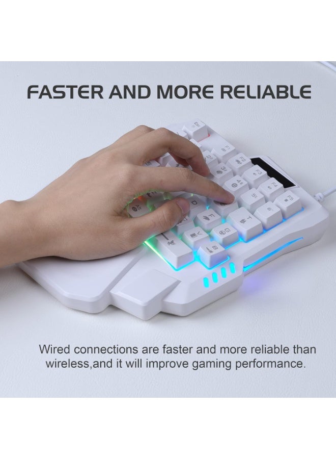 One Handed Gaming Keyboard, Small Gaming Keyboard with Ergonomic Palm Rest, Mini Gaming Keypad, 35 Keys One-hand Wired Gaming Keypad Membrane Keyboard with LED for Gamer (White) - Image 2