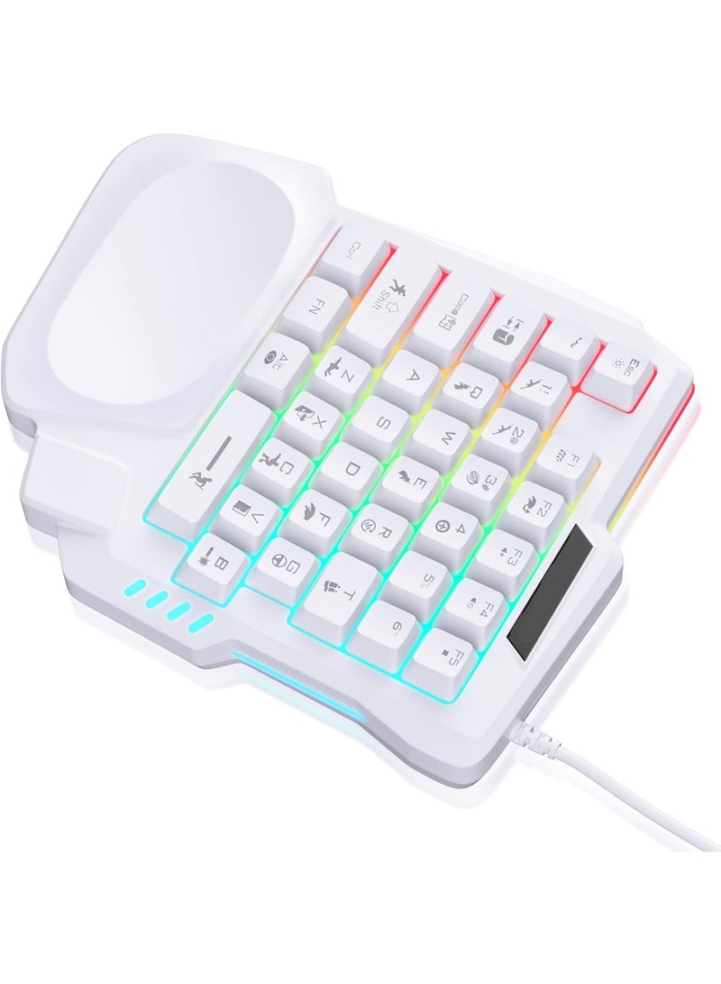 One Handed Gaming Keyboard, Small Gaming Keyboard with Ergonomic Palm Rest, Mini Gaming Keypad, 35 Keys One-hand Wired Gaming Keypad Membrane Keyboard with LED for Gamer (White) - Image 1