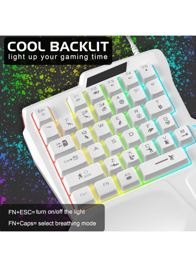 One Handed Gaming Keyboard, Small Gaming Keyboard with Ergonomic Palm Rest, Mini Gaming Keypad, 35 Keys One-hand Wired Gaming Keypad Membrane Keyboard with LED for Gamer (White) - Image 5