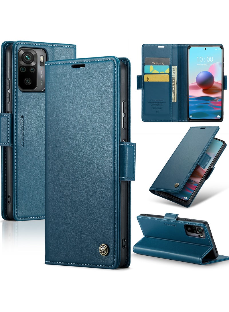 CaseMe Phone Case Luxury PU Leather Design Anti Fingerprint 023 Flip Cover Card Slot Holder Cover For Redmi Note 10 4G / Redmi Note 10s (Blue) - Image 1