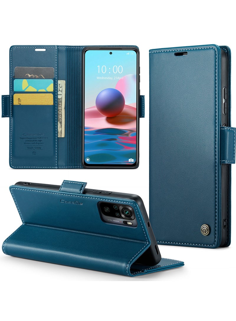 CaseMe Phone Case Luxury PU Leather Design Anti Fingerprint 023 Flip Cover Card Slot Holder Cover For Redmi Note 10 4G / Redmi Note 10s (Blue) - Image 2