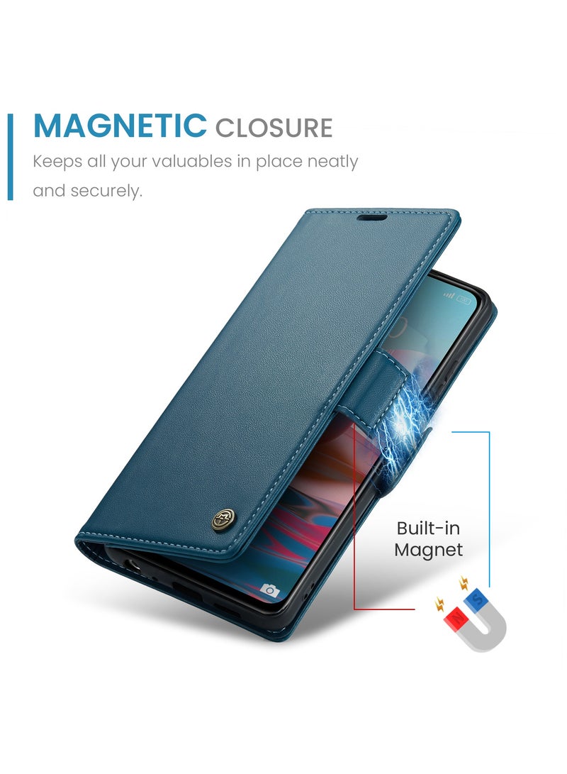 CaseMe Phone Case Luxury PU Leather Design Anti Fingerprint 023 Flip Cover Card Slot Holder Cover For Redmi Note 10 4G / Redmi Note 10s (Blue) - Image 3