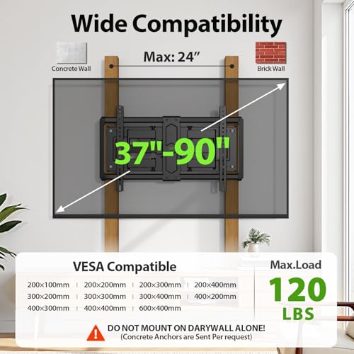 USX Mount Ultra Slim TV Wall Mount for 37-90 inch TVs, Low Profile Full Motion TV Mount with Swivel Articulating Dual Arms, Wall Bracket for Max VESA 600x400mm Holds 120lbs, Fits 16"/18"/24" Studs - Image 5