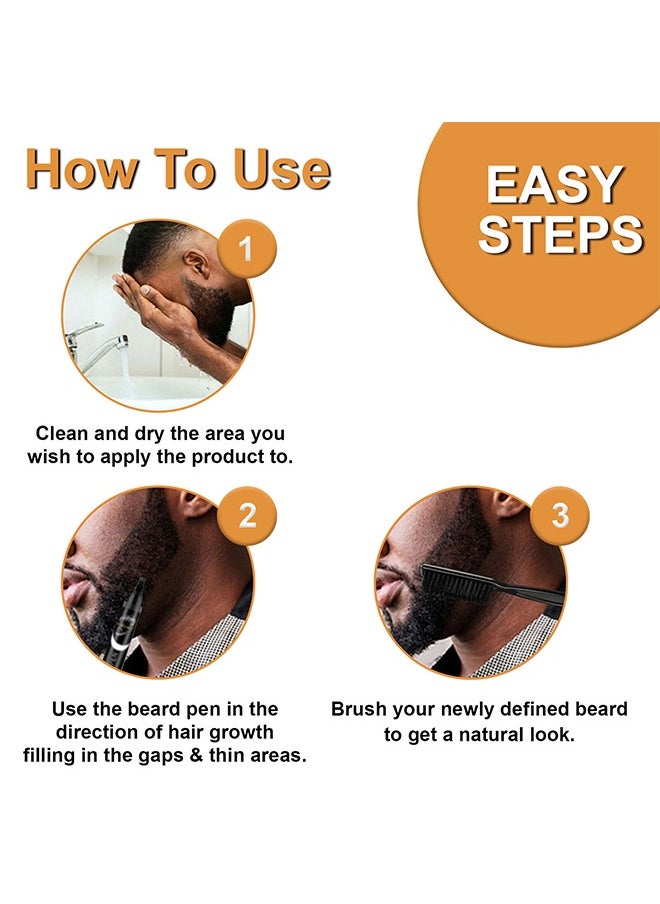 Beard Pen-, Long Lasting Beard Filling Pen Kit with Brush and Beard Styling Comb Tool Creates Natural Looking Beard, Moustache and Eyebrows