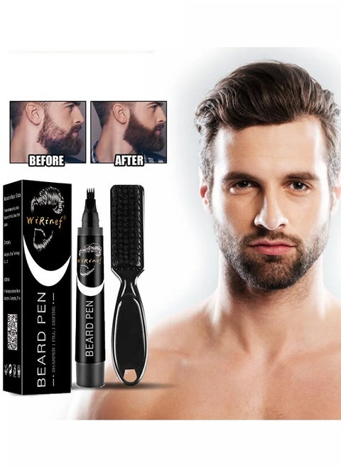 Beard Pen-, Long Lasting Beard Filling Pen Kit with Brush and Beard Styling Comb Tool Creates Natural Looking Beard, Moustache and Eyebrows