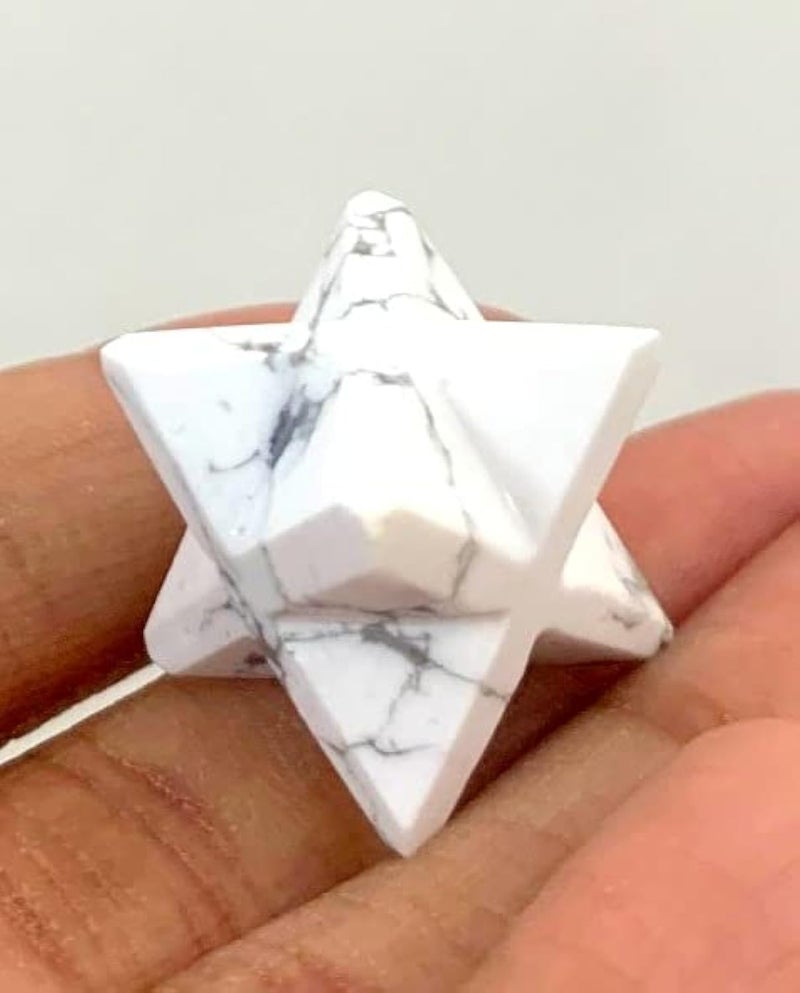CRYSTALMIRACLE Howlite Gemstone Merkaba Star Crystal Healing Reiki Feng Shui Gift Wellness Peace Meditation Handcrafted Energy