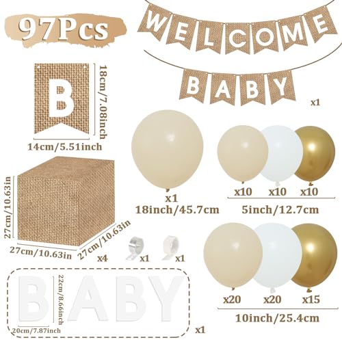 Netnology Boho Baby Shower Decorations-97Pcs Burlap Grain Baby Boxes,Nude and Gold Balloons Arch Kit and "WELCOME BABY" Banner for Neutral Baby Shower Decorations,Birthday Party Supplies,Gender Reveal - Image 2