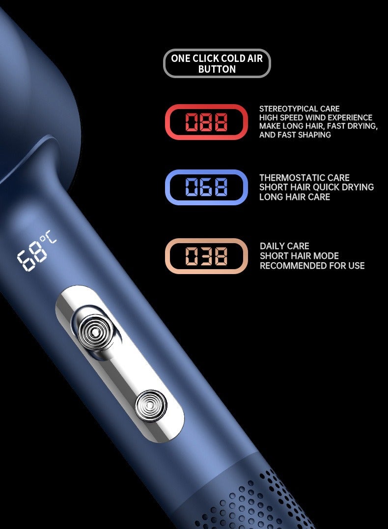 اوليو مجفف شعر بقوة 2000 واط مع شاشة عرض لدرجة الحرارة، مجفف شعر احترافي أيوني مع تحكم حراري، تجفيف سريع، ضوضاء منخفضة، مع جهاز تركيز وناشر - Image 2
