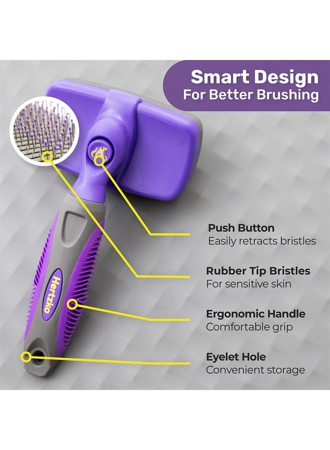 HERTZKO Self-Cleaning Slicker Brush for Dogs and Cats Pet Grooming Dematting Brush Easily Removes Mats, Tangles, and Loose Fur from The Pet's Coat (Sensitive Skin (Small)) - Image 4