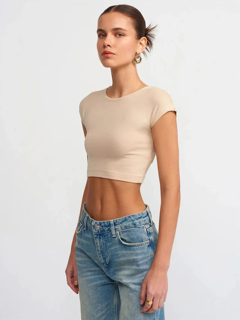 ديلفين Dilvin Slim Fit Crop Jersey Blouse