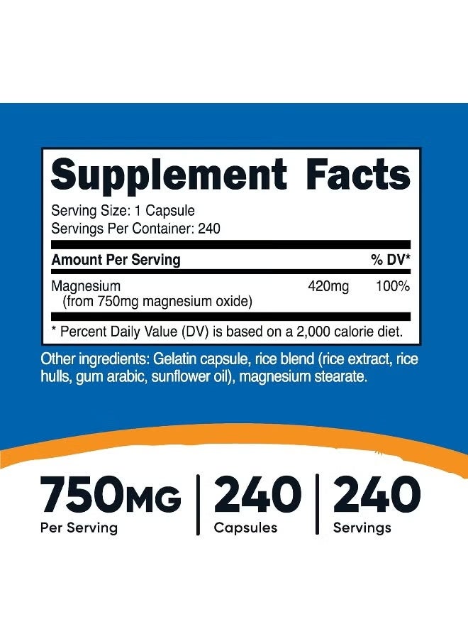 Nutricost, Magnesium Oxide , 750 mg , 240 Capsules - Image 2