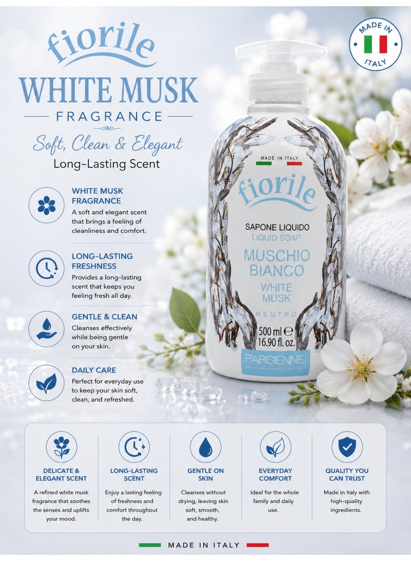 Fiorile Liquid Soap White Musk 500ML | Gentle Cleansing with Elegant Clean Fragrance | Hand Wash | Germ Protection & Deep Cleansing | Soothing & Moisturizing Effect - Image 3