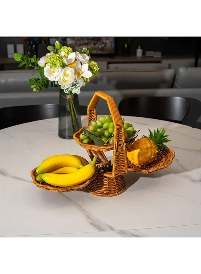 Handmade Woven Kitchen Storage Basket, Foldable 3-Tier Faux Rattan Fruit Basket -for Fruits, Snacks, Vegetables, and Decorative for Home (Expanded size:19.6x7.8x13 Inches) - Image 2