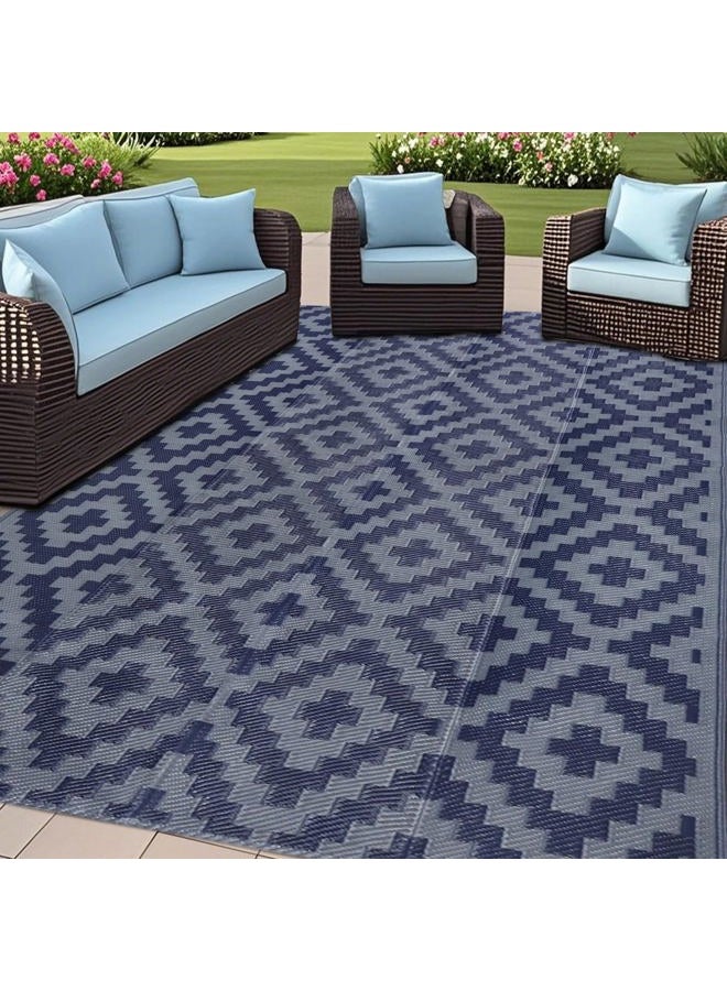 SAND MINE Reversible Mats, Plastic Straw Rug, Modern Area Rug, Large Floor Mat and Rug for Outdoors, RV, Patio, Backyard, Deck, Picnic, Beach, Trailer, Camping (5' x 8', Blue Grey Lattice) - Image 1