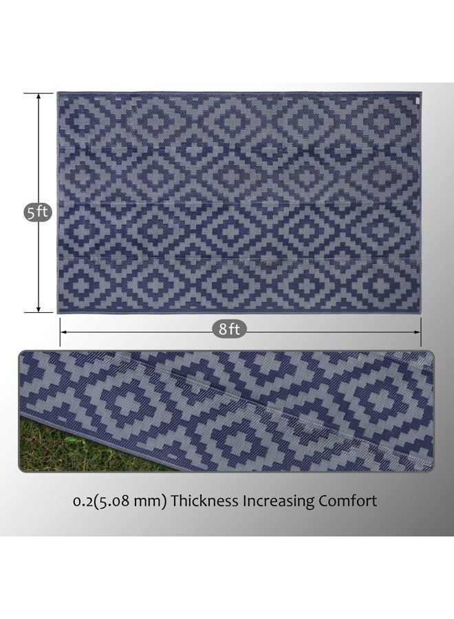 SAND MINE Reversible Mats, Plastic Straw Rug, Modern Area Rug, Large Floor Mat and Rug for Outdoors, RV, Patio, Backyard, Deck, Picnic, Beach, Trailer, Camping (5' x 8', Blue Grey Lattice) - Image 3