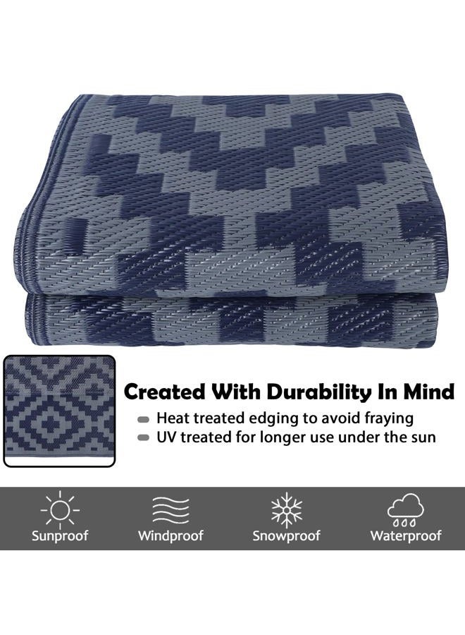SAND MINE Reversible Mats, Plastic Straw Rug, Modern Area Rug, Large Floor Mat and Rug for Outdoors, RV, Patio, Backyard, Deck, Picnic, Beach, Trailer, Camping (5' x 8', Blue Grey Lattice) - Image 4
