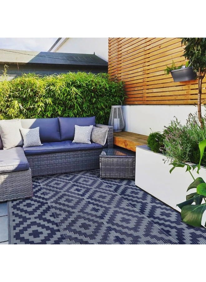 SAND MINE Reversible Mats, Plastic Straw Rug, Modern Area Rug, Large Floor Mat and Rug for Outdoors, RV, Patio, Backyard, Deck, Picnic, Beach, Trailer, Camping (5' x 8', Blue Grey Lattice) - Image 5