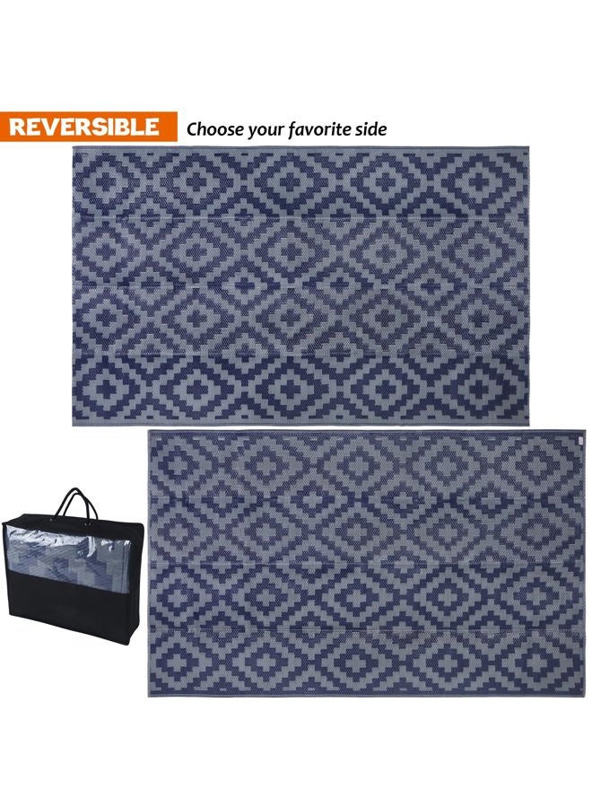 SAND MINE Reversible Mats, Plastic Straw Rug, Modern Area Rug, Large Floor Mat and Rug for Outdoors, RV, Patio, Backyard, Deck, Picnic, Beach, Trailer, Camping (5' x 8', Blue Grey Lattice) - Image 2
