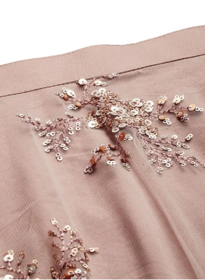 زيري سوق Mauve Art Silk & Off-White Net Skirt Set