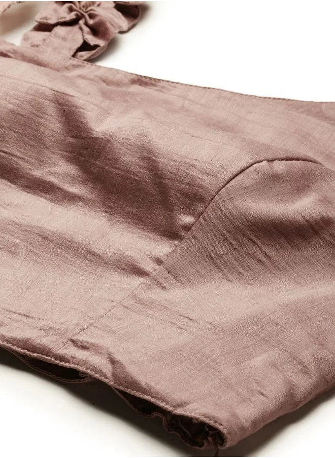 زيري سوق Mauve Art Silk & Off-White Net Skirt Set