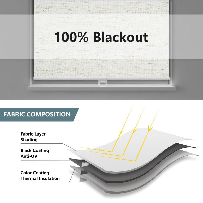 AOSKY Cordless Roller Shades Blackout Blinds for Windows Room Darkening Rolled Up Shades with Spring System, UV Protection Natural Linen Fabric Window Shades Door Blinds for Homeï¼ˆ23" W x 72" H, Linen Cream - Image 4