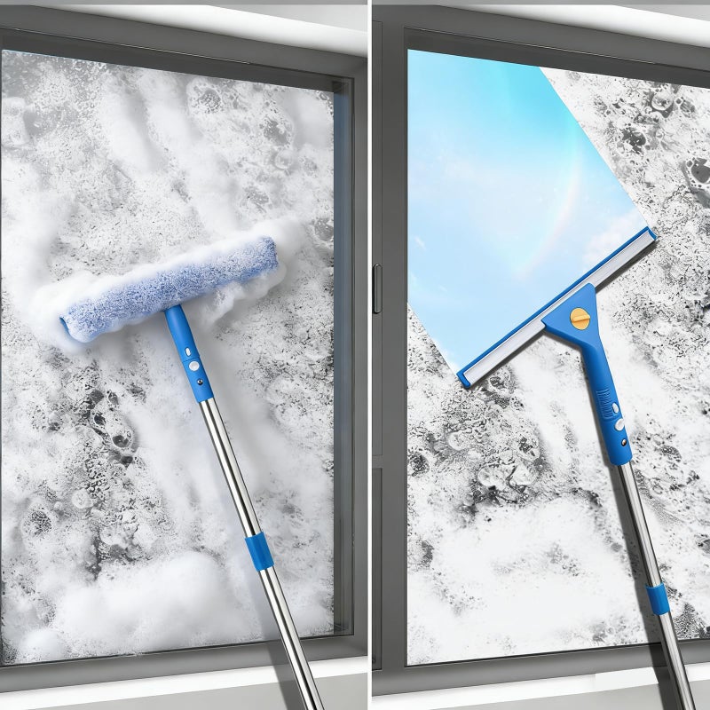 MRDARENSU Professional Window Cleaning kit, 2-in-1 Window Squeegee with 51" Extension Poles, Suitable for Indoor & Outdoor Windows, High Glass, High Windows, Multi-Purpose Car Windshield Cleaning - Image 3