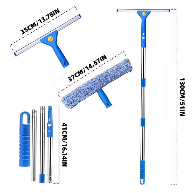 MRDARENSU Professional Window Cleaning kit, 2-in-1 Window Squeegee with 51" Extension Poles, Suitable for Indoor & Outdoor Windows, High Glass, High Windows, Multi-Purpose Car Windshield Cleaning - Image 4