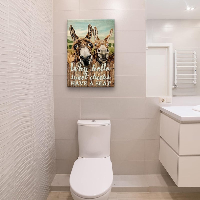 Home Trove Home trove Funny Quotes Bathroom Wall Decor Canvas Paintings Why Hello Sweet Cheeks Have a Seat Hilarious Donkey Animal Poster Print Wall Art for Powder Room Vertical Vintage Artwork Decoration Unframed Home trove 16x24 - Image 3