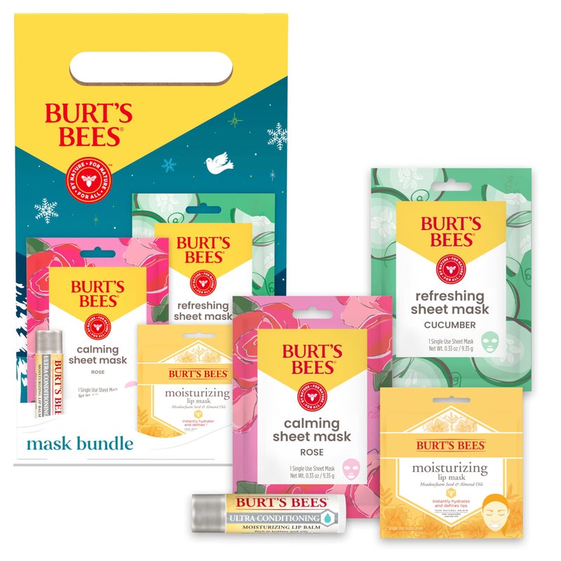 Burt's Bees Burtâ€™s Bees Mask Bundle Gift Set; , Ultra Conditioning Lip Balm and Moisturizing Lip, Refreshing Sheet and Calming Sheet Masks; Festive Packaging; 1 Gift Set - Image 1