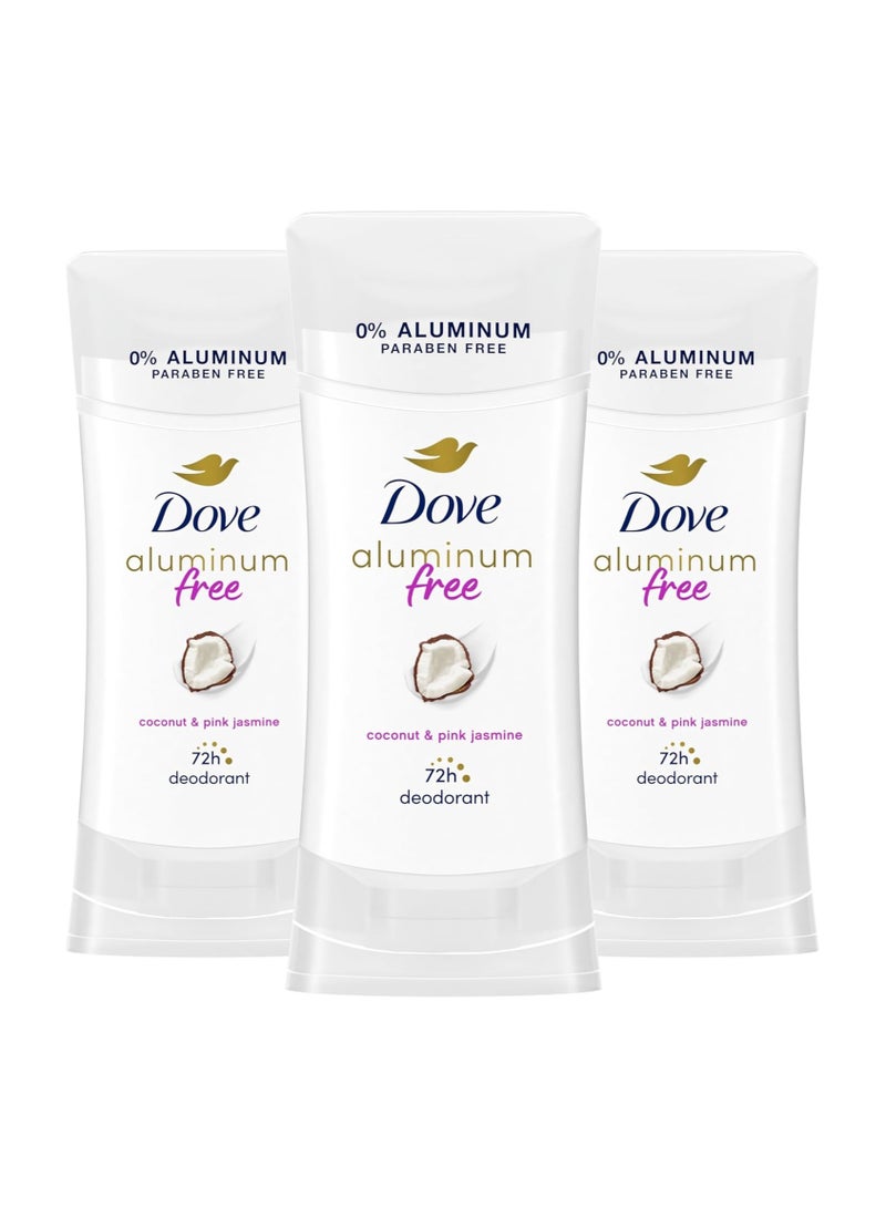 Dove Aluminum Free Deodorant for Women 24-Hour Odor Protection, Coconut and Pink Jasmine, White, 2.6 Ounce (Pack of 3)