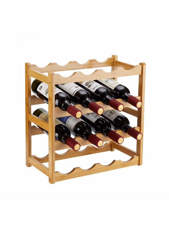 Homevany Bamboo Wine Rack, Sturdy and Durable Countertop Wine Storage Cabinet Shelf for Pantry - 4 Tiers 16 Bottle Wine Rack - Image 1