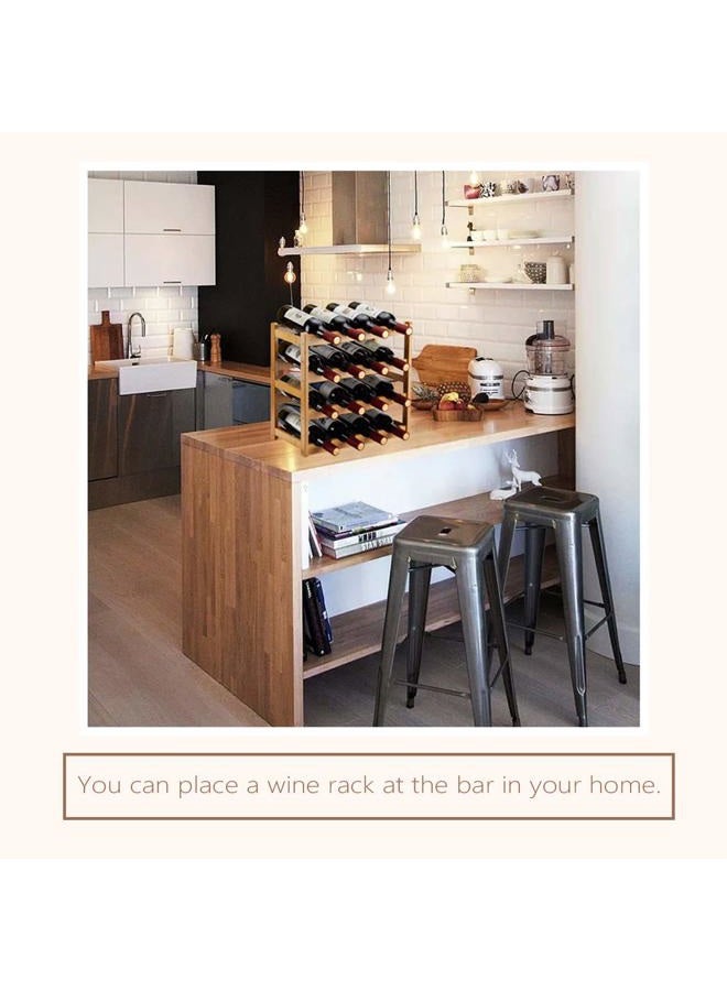 Homevany Bamboo Wine Rack, Sturdy and Durable Countertop Wine Storage Cabinet Shelf for Pantry - 4 Tiers 16 Bottle Wine Rack - Image 2