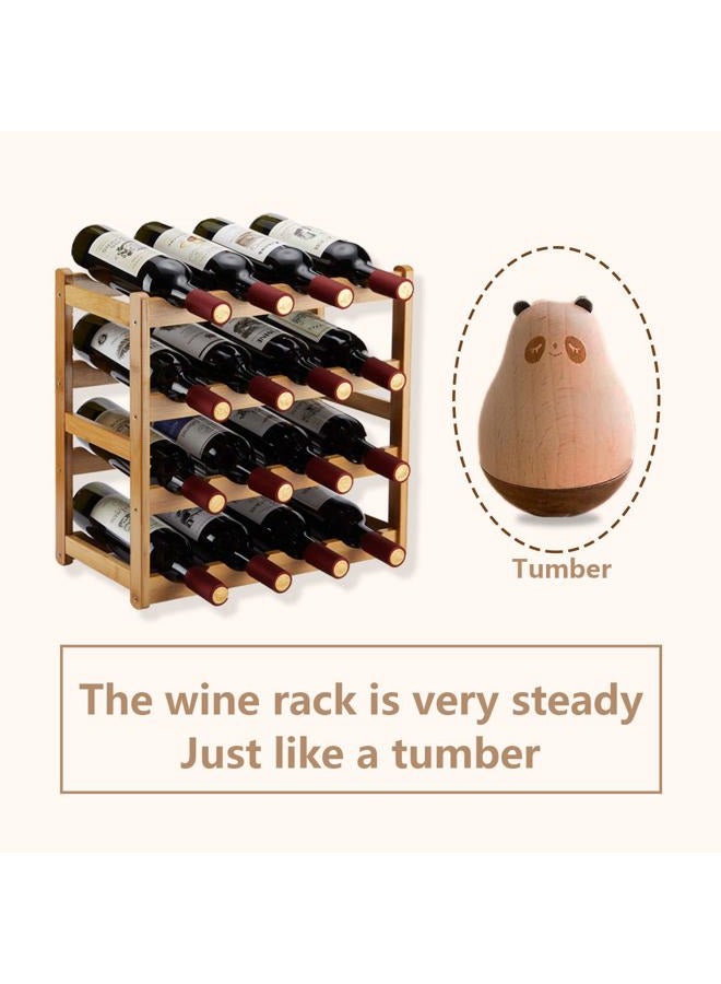 Homevany Bamboo Wine Rack, Sturdy and Durable Countertop Wine Storage Cabinet Shelf for Pantry - 4 Tiers 16 Bottle Wine Rack - Image 5
