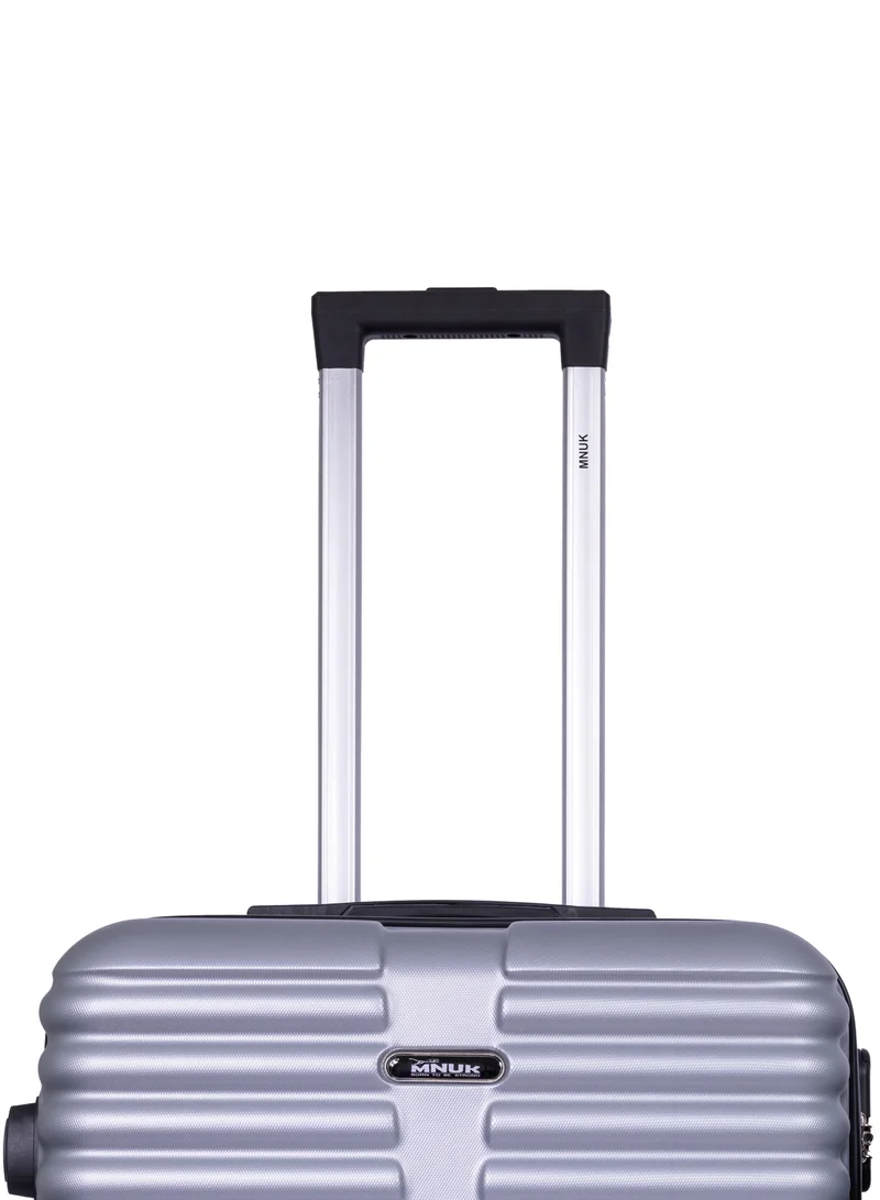 MNUK Destiny Checked Luggage | Hardside Iron Soft Handle Trolley with TSA Lock |Double 360° 8 Wheeler| Medium-24 Inch, Silver