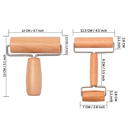 Whaline Wood Pastry Pizza Roller 2 Pieces Non Stick Wooden Rolling Pin for Home, Kitchen Baking Cooking Easy to Handle (T-Maple and H-Maple) - Image 2