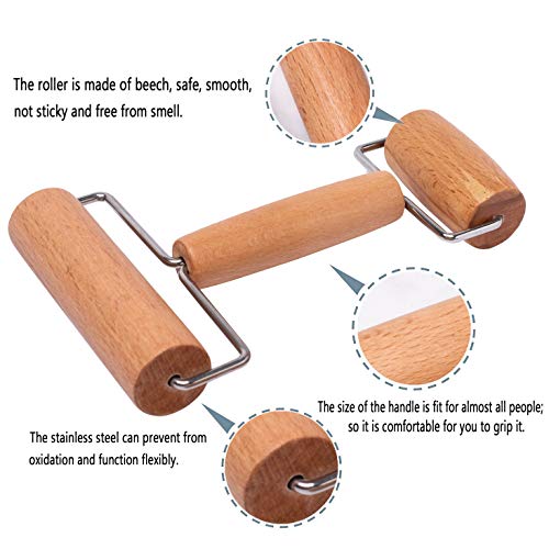 Whaline Wood Pastry Pizza Roller 2 Pieces Non Stick Wooden Rolling Pin for Home, Kitchen Baking Cooking Easy to Handle (T-Maple and H-Maple) - Image 4