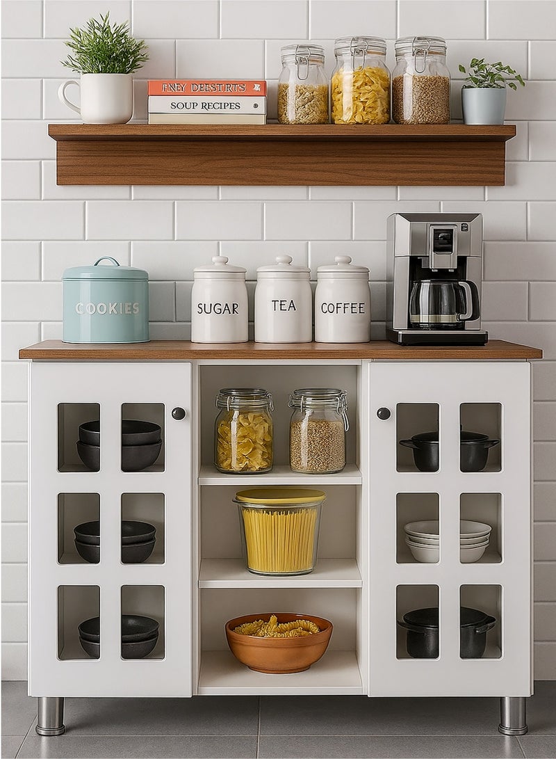 AGD Multipurpose Coffee Corner Cabinet, Kitchen Bakers, with Wooden Spice Rack and Cup Hanging, Perfect for Living Room, Kitchen, Office, White - Image 3