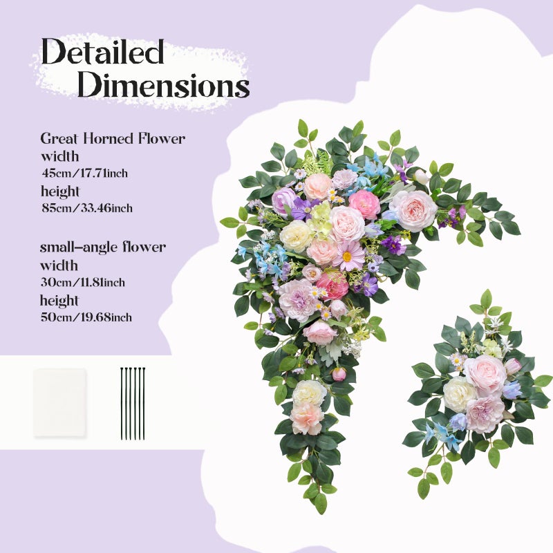 Odouzy Wedding Arch Flowers Kit,Artificial Flower Arch Decor (Set of 3),2pcs Artificial Flower Arrangement with 1pc Sheer Drape for Wedding Decor Reception Backdrop Floral Decorations (Bluish Pink) - Image 2