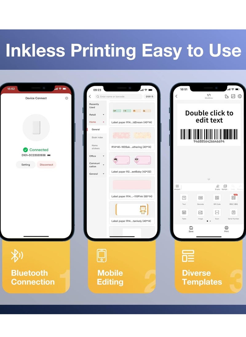 NIIMBOT - NIIMBOT D101 Label Makers with 1 Roll 0.47''x1.57'' Tape, Portable Smart Sticker Printer for Home Office School Use, Mobile Phone Editable, Adjustable Print Width 0.5 to 1 Inch, White - Image 1